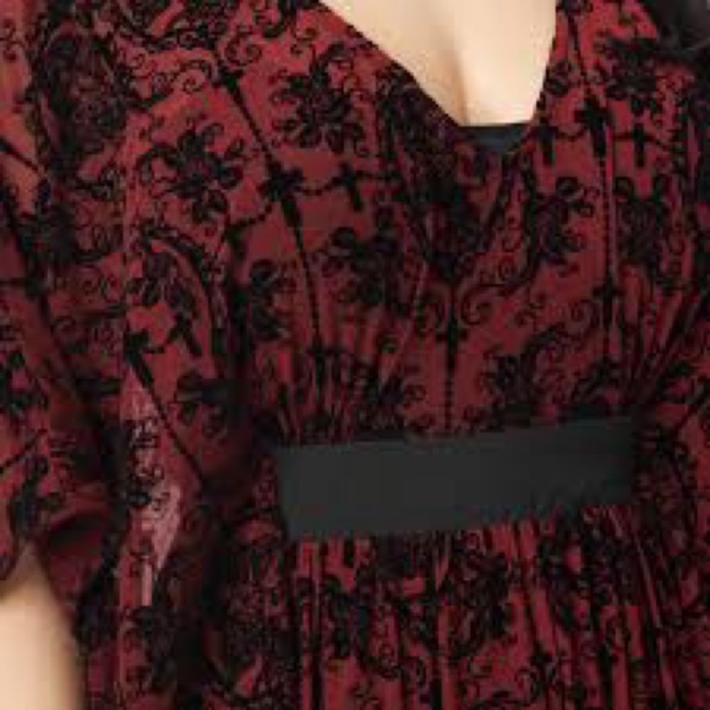 Unique Vintage Burgundy and Black Patterned Dress